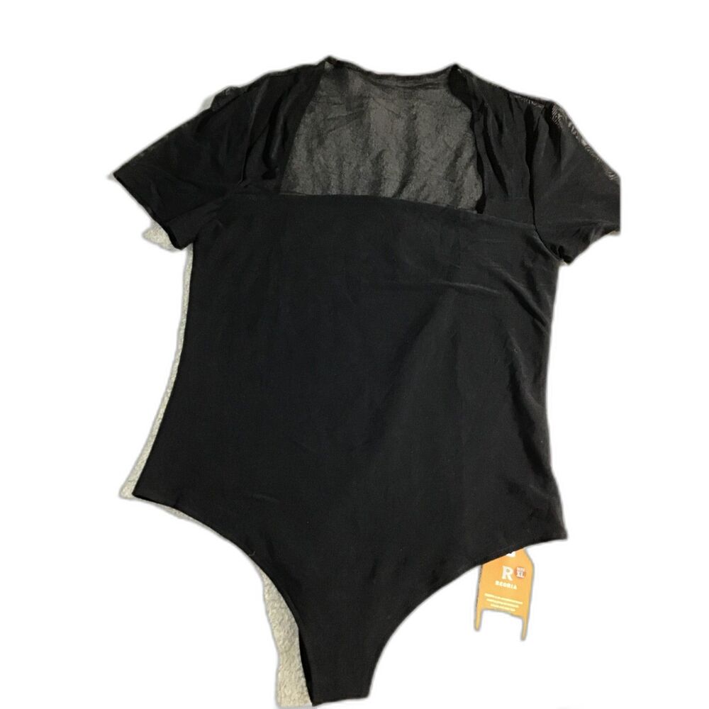 Reoria Square Neck Mesh Bodysuit XL Black